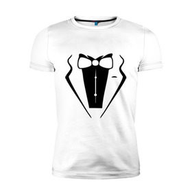 Мужская футболка премиум с принтом Костюм жениха в Екатеринбурге, 92% хлопок, 8% лайкра | приталенный силуэт, круглый вырез ворота, длина до линии бедра, короткий рукав | бабочка