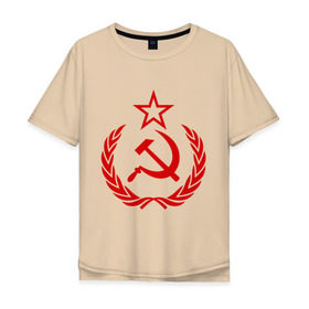 Мужская футболка хлопок Oversize с принтом СССР герб в Екатеринбурге, 100% хлопок | свободный крой, круглый ворот, “спинка” длиннее передней части | звезда | молот | ретро | серп | ссср