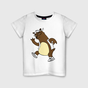 Детская футболка хлопок с принтом Медведь танцует в Екатеринбурге, 100% хлопок | круглый вырез горловины, полуприлегающий силуэт, длина до линии бедер | медведь | свэг | танец