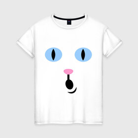 Женская футболка хлопок с принтом Кошечка (удивление) в Екатеринбурге, 100% хлопок | прямой крой, круглый вырез горловины, длина до линии бедер, слегка спущенное плечо | глаза | киса | кот | кошечка | кошка | удивление