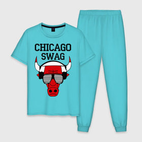 Мужская пижама хлопок с принтом Chicago swag в Екатеринбурге, 100% хлопок | брюки и футболка прямого кроя, без карманов, на брюках мягкая резинка на поясе и по низу штанин
 | 