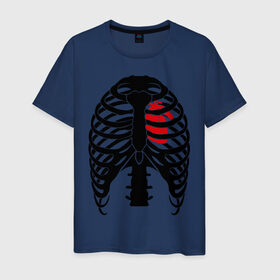Мужская футболка хлопок с принтом Ребра с сердцем в Екатеринбурге, 100% хлопок | прямой крой, круглый вырез горловины, длина до линии бедер, слегка спущенное плечо. | скелет