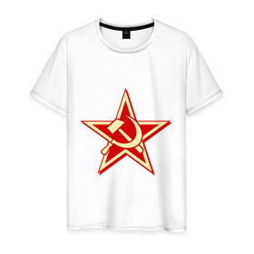 Мужская футболка хлопок с принтом Слава советскому человеку в Екатеринбурге, 100% хлопок | прямой крой, круглый вырез горловины, длина до линии бедер, слегка спущенное плечо. | звезда | красный | молот | патриот | ретро | серп | ссср