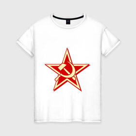 Женская футболка хлопок с принтом Слава советскому человеку в Екатеринбурге, 100% хлопок | прямой крой, круглый вырез горловины, длина до линии бедер, слегка спущенное плечо | звезда | красный | молот | патриот | ретро | серп | ссср
