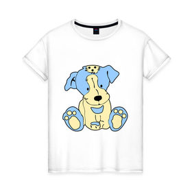 Женская футболка хлопок с принтом Милый пёсик в Екатеринбурге, 100% хлопок | прямой крой, круглый вырез горловины, длина до линии бедер, слегка спущенное плечо | заплатка | игрушка | милый | мягкий | пес