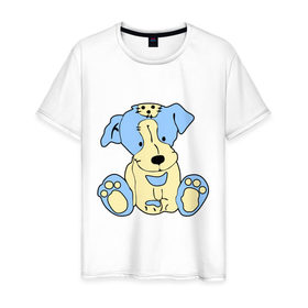 Мужская футболка хлопок с принтом Милый пёсик в Екатеринбурге, 100% хлопок | прямой крой, круглый вырез горловины, длина до линии бедер, слегка спущенное плечо. | заплатка | игрушка | милый | мягкий | пес