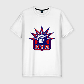 Мужская футболка премиум с принтом HC New York Rangers Emblem в Екатеринбурге, 92% хлопок, 8% лайкра | приталенный силуэт, круглый вырез ворота, длина до линии бедра, короткий рукав | Тематика изображения на принте: club | hockey | new | nyr | rangers | york | клуб | хоккей