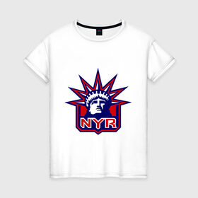 Женская футболка хлопок с принтом HC New York Rangers Emblem в Екатеринбурге, 100% хлопок | прямой крой, круглый вырез горловины, длина до линии бедер, слегка спущенное плечо | club | hockey | new | nyr | rangers | york | клуб | хоккей