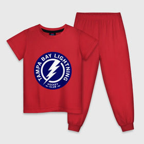 Детская пижама хлопок с принтом HC Tampa Bay Lightning в Екатеринбурге, 100% хлопок |  брюки и футболка прямого кроя, без карманов, на брюках мягкая резинка на поясе и по низу штанин
 | Тематика изображения на принте: bay | club | hockey | lightning | tampa | клуб | хоккей