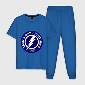 Мужская пижама хлопок с принтом HC Tampa Bay Lightning в Екатеринбурге, 100% хлопок | брюки и футболка прямого кроя, без карманов, на брюках мягкая резинка на поясе и по низу штанин
 | bay | club | hockey | lightning | tampa | клуб | хоккей