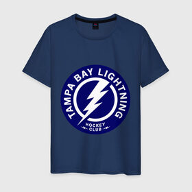 Мужская футболка хлопок с принтом HC Tampa Bay Lightning в Екатеринбурге, 100% хлопок | прямой крой, круглый вырез горловины, длина до линии бедер, слегка спущенное плечо. | Тематика изображения на принте: bay | club | hockey | lightning | tampa | клуб | хоккей