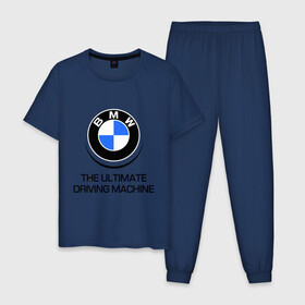 Мужская пижама хлопок с принтом BMW Driving Machine в Екатеринбурге, 100% хлопок | брюки и футболка прямого кроя, без карманов, на брюках мягкая резинка на поясе и по низу штанин
 | bmw | driving | machine | ultimate