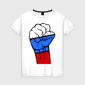 Женская футболка хлопок с принтом Русский дух в Екатеринбурге, 100% хлопок | прямой крой, круглый вырез горловины, длина до линии бедер, слегка спущенное плечо | дух | кулак | патриот | россия | рука | русский | рф | триколор