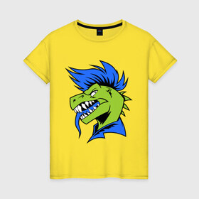 Женская футболка хлопок с принтом Динозавр панк в Екатеринбурге, 100% хлопок | прямой крой, круглый вырез горловины, длина до линии бедер, слегка спущенное плечо | динозавр | ирокез | неформал | панк | раптор