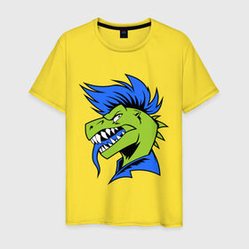 Мужская футболка хлопок с принтом Динозавр панк в Екатеринбурге, 100% хлопок | прямой крой, круглый вырез горловины, длина до линии бедер, слегка спущенное плечо. | динозавр | ирокез | неформал | панк | раптор