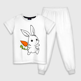 Детская пижама хлопок с принтом Зайка с морковкой в Екатеринбурге, 100% хлопок |  брюки и футболка прямого кроя, без карманов, на брюках мягкая резинка на поясе и по низу штанин
 | Тематика изображения на принте: белый | зайка | заяц | кролик | милый | морковь