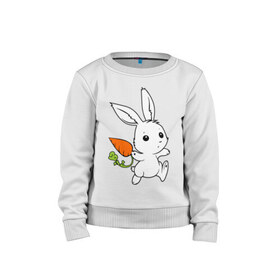 Детский свитшот хлопок с принтом Зайка с морковкой в Екатеринбурге, 100% хлопок | круглый вырез горловины, эластичные манжеты, пояс и воротник | белый | зайка | заяц | кролик | милый | морковь