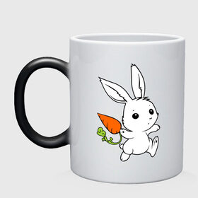 Кружка хамелеон с принтом Зайка с морковкой в Екатеринбурге, керамика | меняет цвет при нагревании, емкость 330 мл | белый | зайка | заяц | кролик | милый | морковь