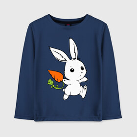 Детский лонгслив хлопок с принтом Зайка с морковкой в Екатеринбурге, 100% хлопок | круглый вырез горловины, полуприлегающий силуэт, длина до линии бедер | белый | зайка | заяц | кролик | милый | морковь