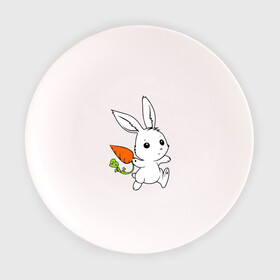 Тарелка с принтом Зайка с морковкой в Екатеринбурге, фарфор | диаметр - 210 мм
диаметр для нанесения принта - 120 мм | Тематика изображения на принте: белый | зайка | заяц | кролик | милый | морковь