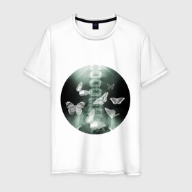 Мужская футболка хлопок с принтом Рентген бабочки в Екатеринбурге, 100% хлопок | прямой крой, круглый вырез горловины, длина до линии бедер, слегка спущенное плечо. | в животе | снимок