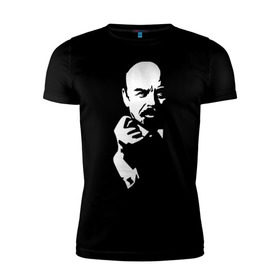Мужская футболка премиум с принтом Ленин в Екатеринбурге, 92% хлопок, 8% лайкра | приталенный силуэт, круглый вырез ворота, длина до линии бедра, короткий рукав | большевик | дуля | ильич | коммунизм | ленин | ретро | ссср | фига | шиш