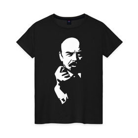 Женская футболка хлопок с принтом Ленин в Екатеринбурге, 100% хлопок | прямой крой, круглый вырез горловины, длина до линии бедер, слегка спущенное плечо | большевик | дуля | ильич | коммунизм | ленин | ретро | ссср | фига | шиш