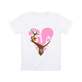 Детская футболка хлопок с принтом Белочка в Екатеринбурге, 100% хлопок | круглый вырез горловины, полуприлегающий силуэт, длина до линии бедер | Тематика изображения на принте: белка | ветка | дерево | дуб | желудь | милый | сердце