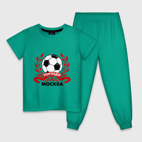 Детская пижама хлопок с принтом Торпедо в Екатеринбурге, 100% хлопок |  брюки и футболка прямого кроя, без карманов, на брюках мягкая резинка на поясе и по низу штанин
 | Тематика изображения на принте: венок | москва | мяч | спорт | торпедо | фк | футбол | футбольный клуб