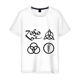 Мужская футболка хлопок с принтом Led Zeppelin simbols в Екатеринбурге, 100% хлопок | прямой крой, круглый вырез горловины, длина до линии бедер, слегка спущенное плечо. | Тематика изображения на принте: led zeppelin