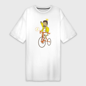 Платье-футболка хлопок с принтом Фредди на велосипеде в Екатеринбурге,  |  | queen | велосипед | меломанам | музыка | прикол | рок | фрэдди меркьюри