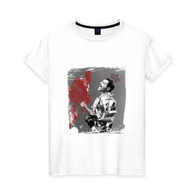 Женская футболка хлопок с принтом Фредди в Екатеринбурге, 100% хлопок | прямой крой, круглый вырез горловины, длина до линии бедер, слегка спущенное плечо | queen | меломанам | музыка | рок | фрэдди меркьюри