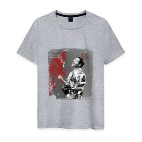 Мужская футболка хлопок с принтом Фредди в Екатеринбурге, 100% хлопок | прямой крой, круглый вырез горловины, длина до линии бедер, слегка спущенное плечо. | queen | меломанам | музыка | рок | фрэдди меркьюри