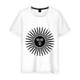 Мужская футболка хлопок с принтом Солнечный диск в Екатеринбурге, 100% хлопок | прямой крой, круглый вырез горловины, длина до линии бедер, слегка спущенное плечо. | солнечный диск | солнце | солнышко | ярило