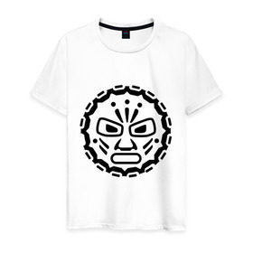 Мужская футболка хлопок с принтом Маска индейских племен в Екатеринбурге, 100% хлопок | прямой крой, круглый вырез горловины, длина до линии бедер, слегка спущенное плечо. | ацтеки | индейцы | культ | майа | маска | племя