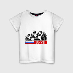 Детская футболка хлопок с принтом Россия в Екатеринбурге, 100% хлопок | круглый вырез горловины, полуприлегающий силуэт, длина до линии бедер | герб | орел | патриот | россия | рф | триколор | флаг