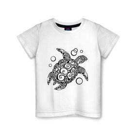 Детская футболка хлопок с принтом Черепашка в Екатеринбурге, 100% хлопок | круглый вырез горловины, полуприлегающий силуэт, длина до линии бедер | морская | панцирь | черепаха