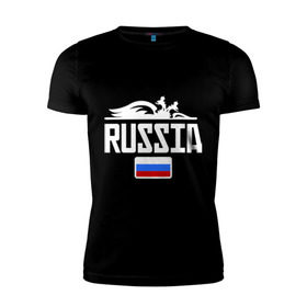Мужская футболка премиум с принтом Россия Флаг в Екатеринбурге, 92% хлопок, 8% лайкра | приталенный силуэт, круглый вырез ворота, длина до линии бедра, короткий рукав | герб | орел | россия | триколор | флаг