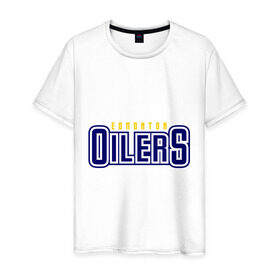 Мужская футболка хлопок с принтом HC Edmonton Oilers Sign в Екатеринбурге, 100% хлопок | прямой крой, круглый вырез горловины, длина до линии бедер, слегка спущенное плечо. | club | edmonton | hc | hockey | oilers | хоккей