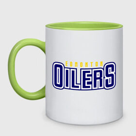 Кружка двухцветная с принтом HC Edmonton Oilers Sign в Екатеринбурге, керамика | объем — 330 мл, диаметр — 80 мм. Цветная ручка и кайма сверху, в некоторых цветах — вся внутренняя часть | Тематика изображения на принте: club | edmonton | hc | hockey | oilers | хоккей