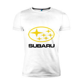 Мужская футболка премиум с принтом Subaru Logo в Екатеринбурге, 92% хлопок, 8% лайкра | приталенный силуэт, круглый вырез ворота, длина до линии бедра, короткий рукав | Тематика изображения на принте: logo | subaru | автомобиль | логотип | марка | субару
