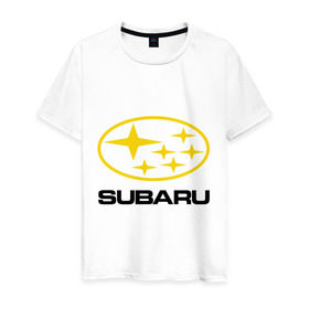 Мужская футболка хлопок с принтом Subaru Logo в Екатеринбурге, 100% хлопок | прямой крой, круглый вырез горловины, длина до линии бедер, слегка спущенное плечо. | logo | subaru | автомобиль | логотип | марка | субару