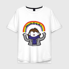 Мужская футболка хлопок Oversize с принтом Шерлок в Екатеринбурге, 100% хлопок | свободный крой, круглый ворот, “спинка” длиннее передней части | holmes | murder | sherlock | радуга | рисованный | холмс | шерлок