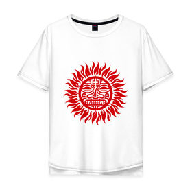 Мужская футболка хлопок Oversize с принтом Солнце древний символ в Екатеринбурге, 100% хлопок | свободный крой, круглый ворот, “спинка” длиннее передней части | древний | лицо | символ | солнце