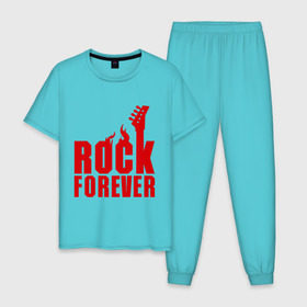 Мужская пижама хлопок с принтом Rock Forever (Рок Навсегда) в Екатеринбурге, 100% хлопок | брюки и футболка прямого кроя, без карманов, на брюках мягкая резинка на поясе и по низу штанин
 | гитара