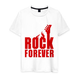 Мужская футболка хлопок с принтом Rock Forever (Рок Навсегда) в Екатеринбурге, 100% хлопок | прямой крой, круглый вырез горловины, длина до линии бедер, слегка спущенное плечо. | гитара