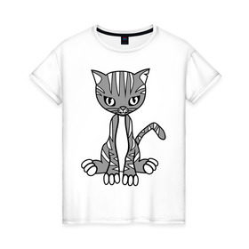 Женская футболка хлопок с принтом Серая кошка в Екатеринбурге, 100% хлопок | прямой крой, круглый вырез горловины, длина до линии бедер, слегка спущенное плечо | кот | котенок | кошка | милый | серый