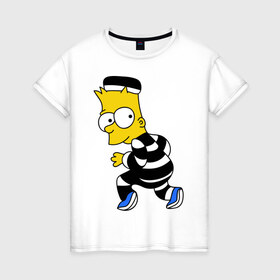 Женская футболка хлопок с принтом Барт Симпсон в Екатеринбурге, 100% хлопок | прямой крой, круглый вырез горловины, длина до линии бедер, слегка спущенное плечо | барт | заключенный | симпсон