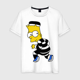 Мужская футболка хлопок с принтом Барт Симпсон в Екатеринбурге, 100% хлопок | прямой крой, круглый вырез горловины, длина до линии бедер, слегка спущенное плечо. | барт | заключенный | симпсон