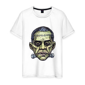 Мужская футболка хлопок с принтом Зомби Обама в Екатеринбурге, 100% хлопок | прямой крой, круглый вырез горловины, длина до линии бедер, слегка спущенное плечо. | halloween | helloween | день всех святых | обама. президент | праздники | приколы | темные | тыквы | хэллоуин